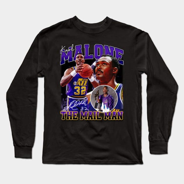 Karl Malone The Mail Man Basketball Legend Signature Vintage Retro 80s 90s Bootleg Rap Style Long Sleeve T-Shirt by CarDE